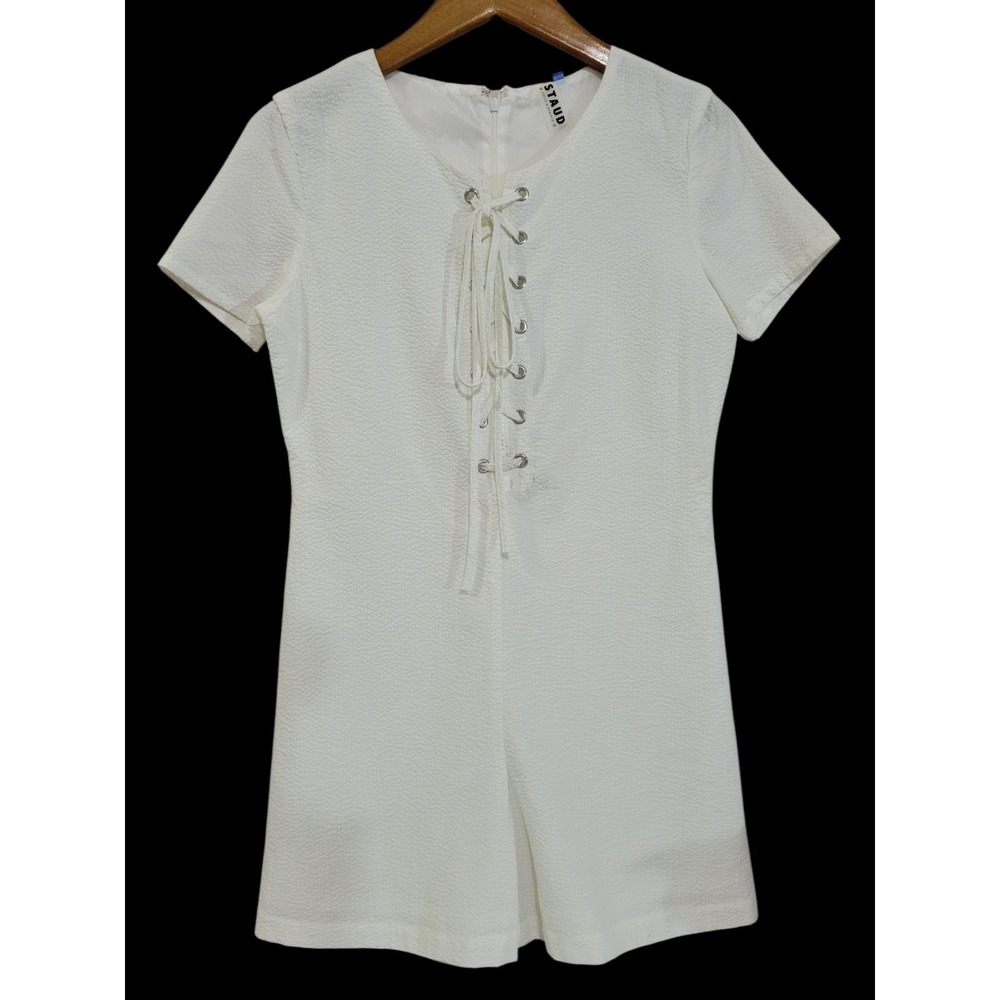 Staud Solid & Striped The Arabella Short Jumpsuit Womens Small Laces Textured